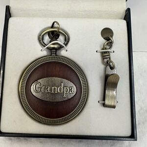 Men's "Grandpa" Pocket Watch On Chain, Needs New Battery. In‎ Original Box.